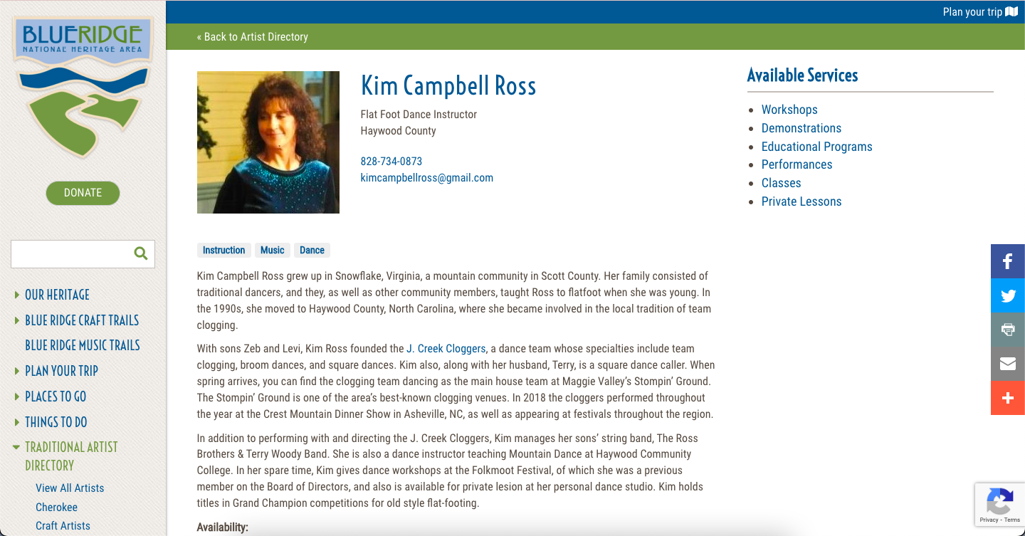 Blue Rudge National Heritage Artist Directory- Kim Campbell Ross