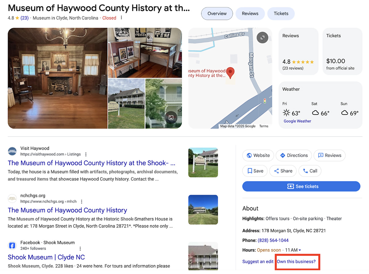 Shook Museum in Clyde, NC Google Business Profile